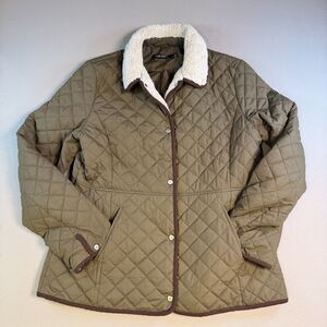 Lauren Ralph Lauren Jacket Womens Large Green Litchfield Loden Quilted Coat